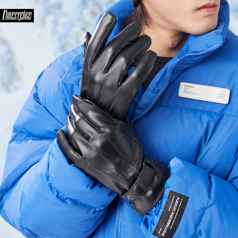 Gloves men's autumn and winter new warm PU leather gloves riding motorcycles driving plus velvet warm touch screen gloves