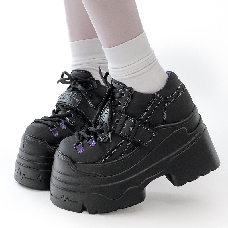 Transfer Student, Sin Cage, Original Subculture Platform Shoes, Y2K Y2K Punk Style Thick-Soled Shoes, Deep-Cut Single Shoes