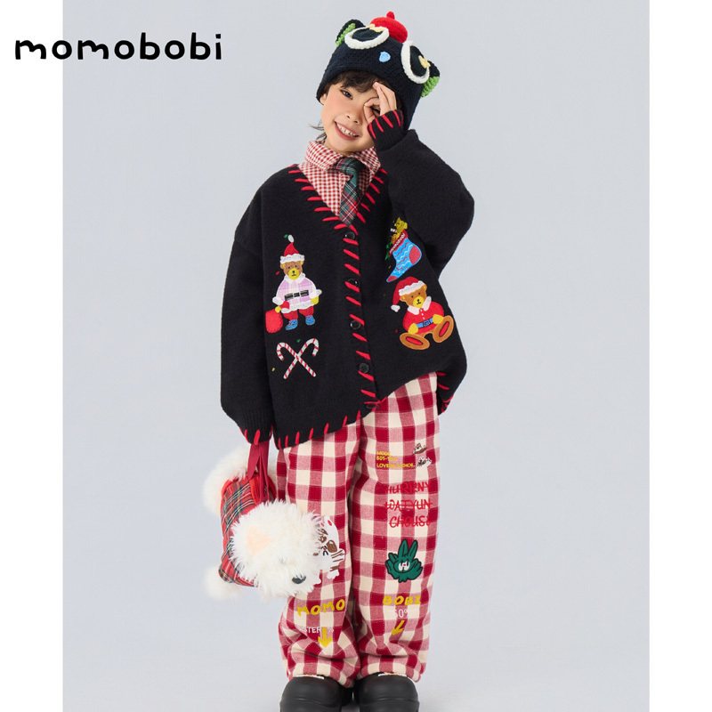 Momobobi LAOSHU New Style Sweater for Older Children, Personalized Christmas and New Year Cartoon Patch Cardigan, Handmade Knit Jacket Momobobi LAOSHU New Style Sweater for Older Children, Personalized Christmas and New Year Cartoon Patch Cardigan, Handmade Knit Jacket