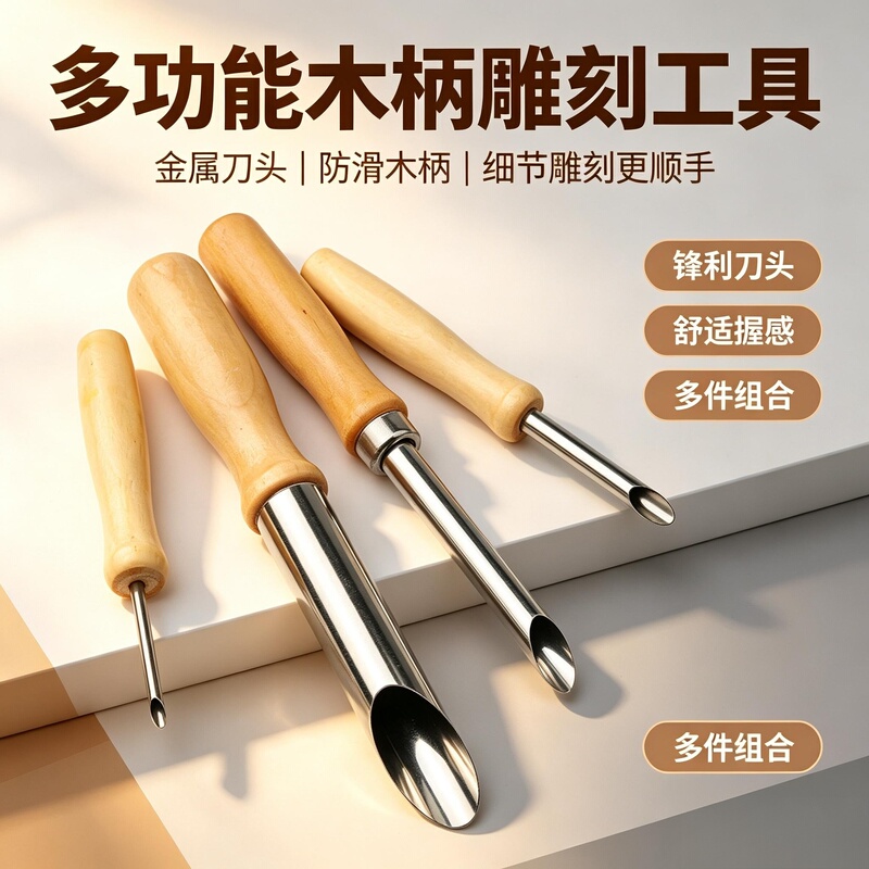 Multifunctional Clay Tools 4-Piece Set Stainless Steel Non-Slip Wooden Handle Detail Carving DIY Sculpture Clay Soft Clay Multifunctional Clay Tools 4-Piece Set Stainless Steel Non-Slip Wooden Handle Detail Carving DIY Sculpture Clay Soft Clay