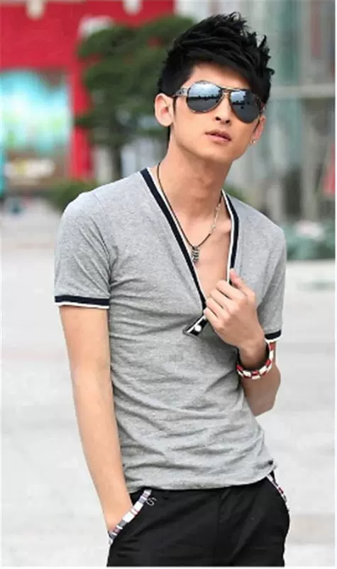 Mùa hè nam mới thả lỏng sâu cổ chữ V ngắn tay cotton t cộng với phân bón để tăng thêm kích thước lớn chất béo béo mỡ thủy triều áo ba lỗ nam
