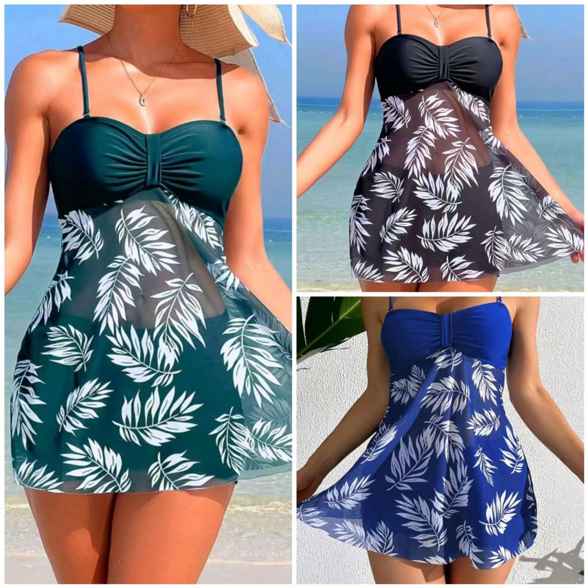 2024年新作 クロスボーダー レディース 多機能水着 プリント メッシュ タンキニ ハイウエスト 水泳パンツ セクシー ファッション 水着