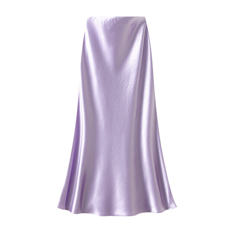 9836 Taro Purple Pearlescent Satin Mermaid Skirt Purple Midi Skirt for Women Spring/Summer Flowy Bodycon A-Line Mid-Length