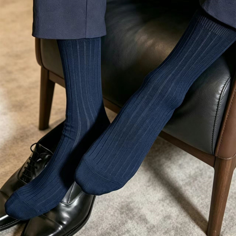 Men's Business Mercerized Cotton Socks, Suit Socks, Gentleman's Mid-Length Socks, Dark Blue Vertical Stripes, New Autumn Commuter Formal Wear Men's Business Mercerized Cotton Socks, Suit Socks, Gentleman's Mid-Length Socks, Dark Blue Vertical Stripes, New Autumn Commuter Formal Wear