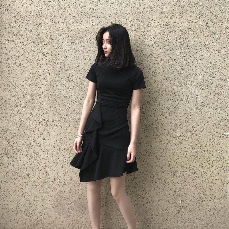Wise Smoked Tide Style Balloon Flower Black Closets Slim Lotus Leaf Lace With Dress Woman 2023 New Summer Temperament Elegant Breeze-Taobao