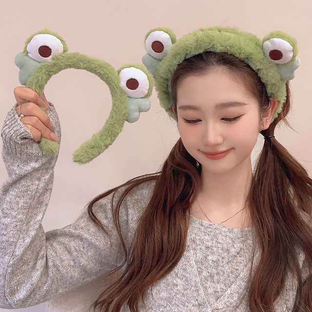 Cute Little Frog Plush Headband ແມ່ຍິງດູໃບໄມ້ລົ່ນແລະລະດູຫນາວໃບຫນ້າ Wash Headband Hairband 2024 New Wristband Hair Bundle Headband