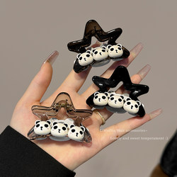 Cute Panda Five-Pointed Star Hairpin for Women with Half-Tied Hair on the Back of the Head, Shark Clip Hairpin, High-End Headwear for Autumn