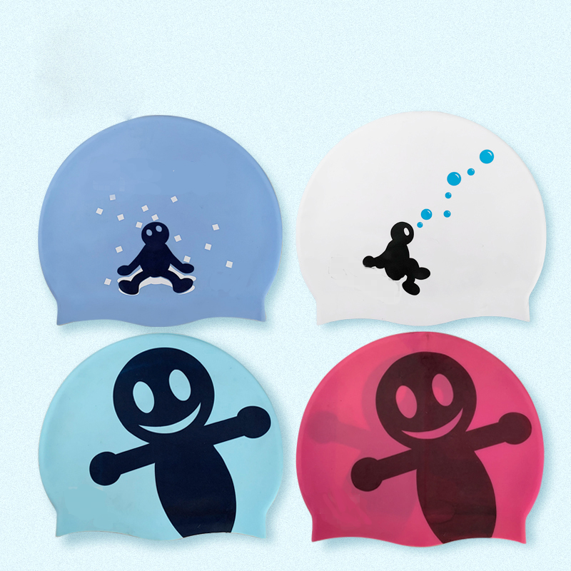 Swimming caps for men and women waterproof and long hair special large size printing cartoon pattern color matching silicone swimming swimming cap
