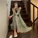 Осенняя длинная юбка, шифоновый лонгслив, коллекция 2021, городской стиль, яркий броский стиль, французский стиль, эффект подтяжки