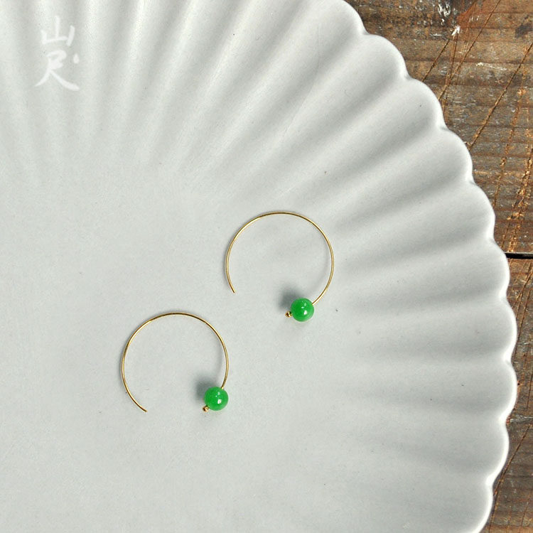 Crescent Jade Jade 18K bag gold earrings earrings earrings simple atmosphere ethnic Wind Mountain feet hand made