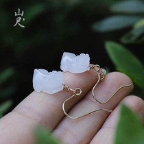 Lynchs -- natural and field jade white jade lempanned 18k bag of gold earrings anti-allergy ear hook