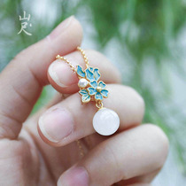 Jingwei natural Hetian jade pendant 925 sterling silver carved pearl ancient style national style necklace for birthday gift