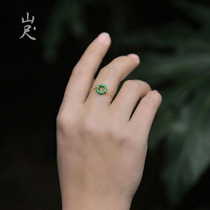 Xiaoan 丨 Jade jade safety buckle 18k gold ring Simple retro open ring inlaid with mountain ruler hand-made