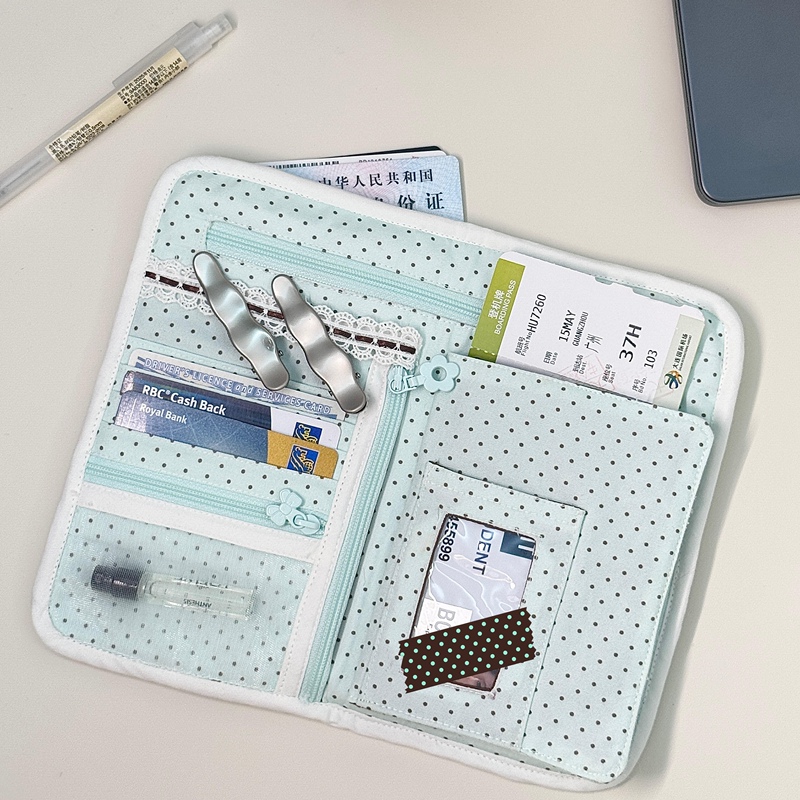 Korean-Style Mint Green Multifunctional Passport Holder, Trendy and Stylish Travel Ticket and Document Organizer, Card Holder, Coin Purse