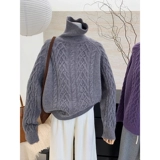 Сиреневый цветной сексуальный однотонный шерстяной демисезонный свитер, утепленный лонгслив