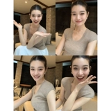 Цветная трикотажная летняя приталенная короткая футболка с коротким рукавом, по фигуре