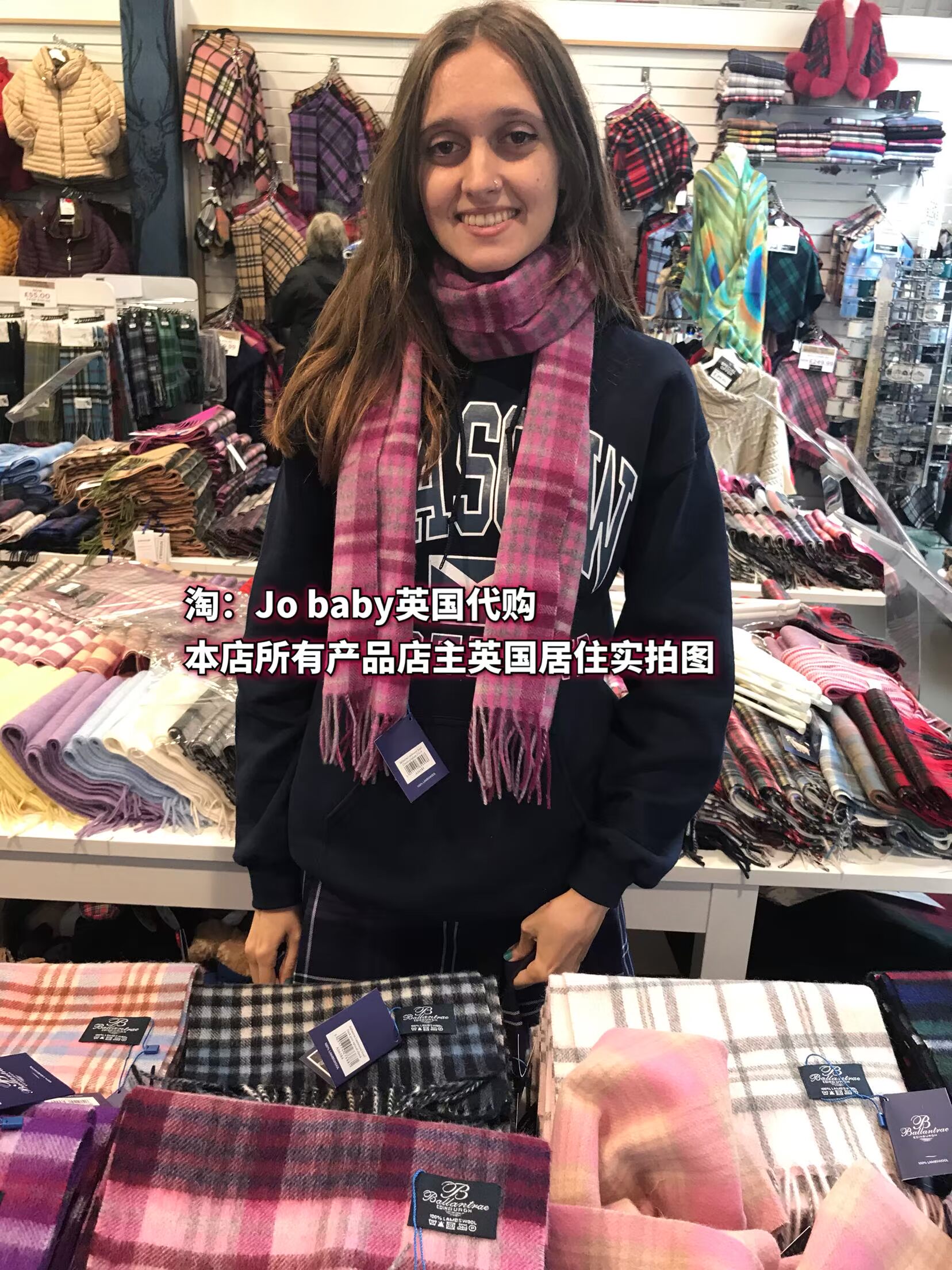 Anh mua len scottish Anh kẻ sọc mùa thu và khăn quàng cổ mùa thu và mùa đông thoải mái nhiều màu bột tùy chọn màu tím khăn đi phượt ninja