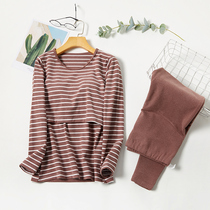 Pregnant women autumn clothes Autumn pants suit Autumn and winter De Velvet thickened thermal underwear postpartum breastfeeding feeding clothes Pregnancy pajamas