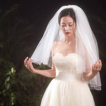Bride veil double veil veiled plain yarn Korean wedding dress short veil gauze wedding pontote shade accessories
