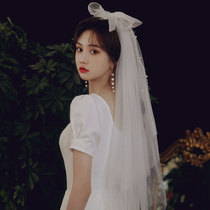 Bride veil short double imitation pearl chain covering head yarn wedding wedding brigade license sweet headwear accessories