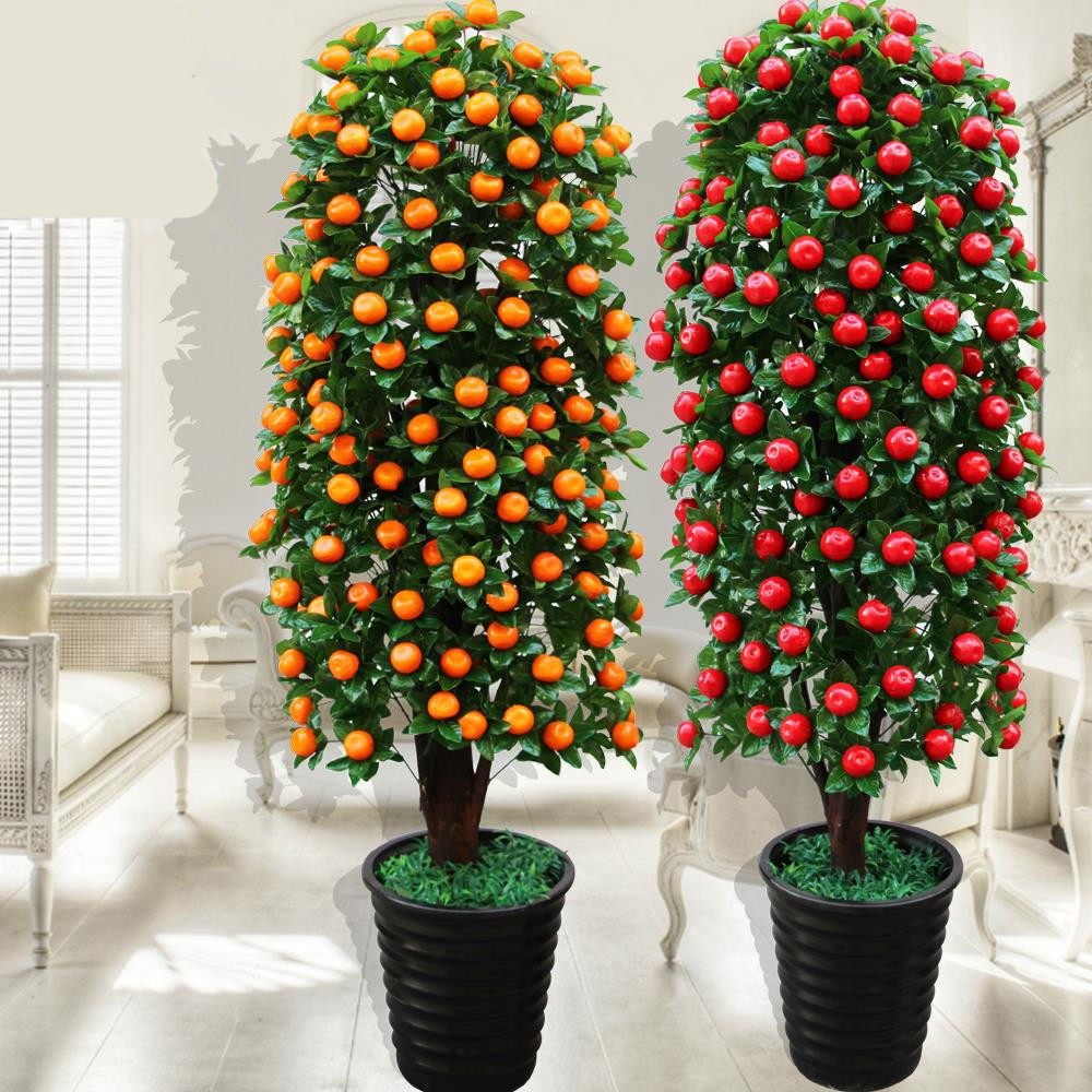 Fake Tree Golden Orange Apple Tree Emulation Plant Ground Potted Plant Large Living Room Bonsai Decoration Plastic Flowers Simulation Green Plant