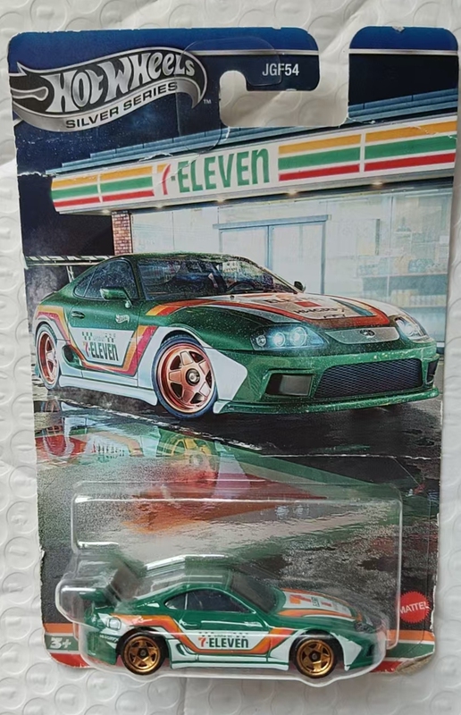 Hot Wheels 7-11 Supermarket Exclusive, Toyota Supra, Board Creases, Text on the Back Hot Wheels 7-11 Supermarket Exclusive, Toyota Supra, Board Creases, Text on the Back