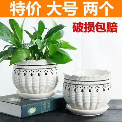 Flower pot Ceramic large king-size special clearance with pallet Creative household golden ge modern simple fleshy flower pot
