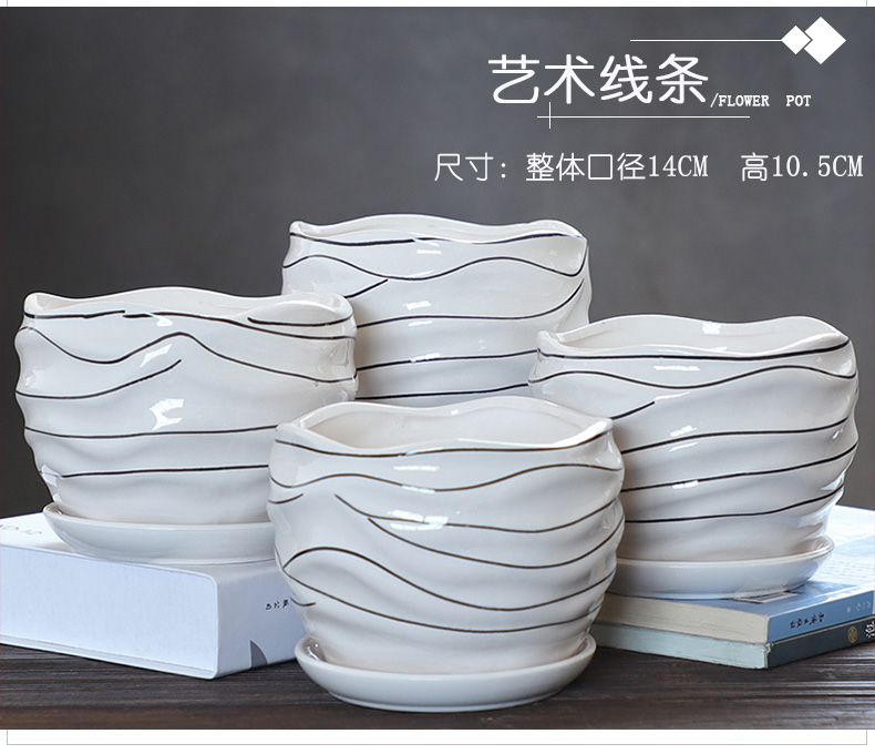 Flowerpot ceramics with tray was special offer a clearance of the creative move contracted white large wholesale Flowerpot more than other meat