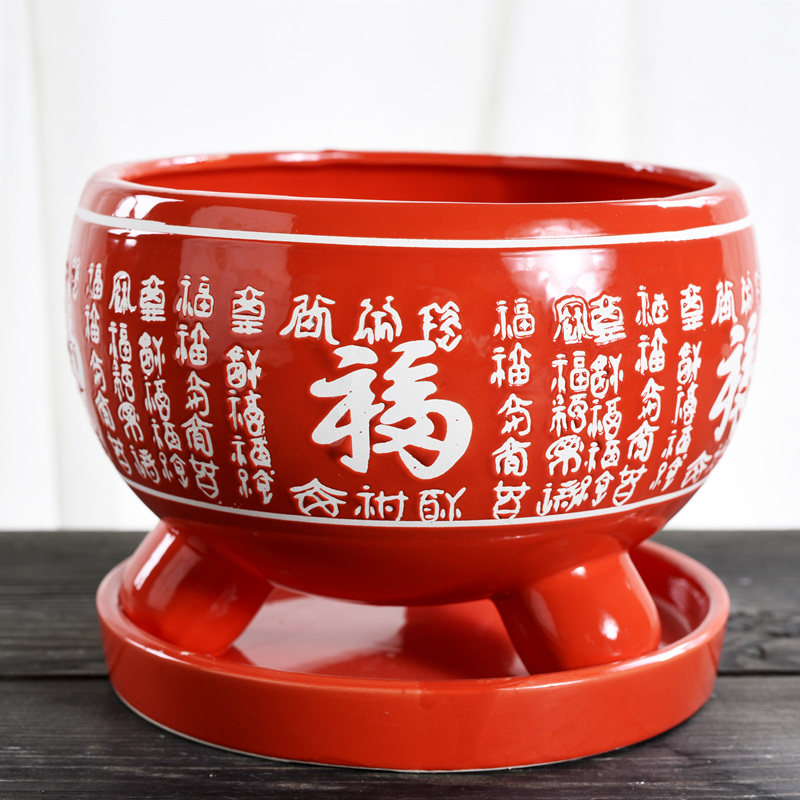 Red Wanfu flower pot ceramic Indoor large number clear cabin with depository chandelier Creative Minima Gold Gado Meat Small Flower Pot