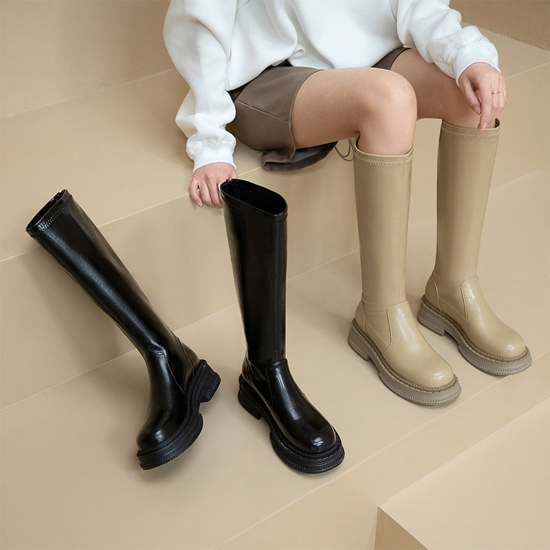 Conspicuic sticking leg long boot female round head riding boot Fat mm coarse leg long cylinder boot large cylinder surrounding card with high cylinder boot tide