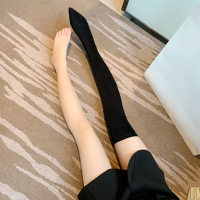 Lingo studio pointed toe high-heeled over-the-knee boots women's 2022 autumn and winter new black thin-heeled elastic thin boots