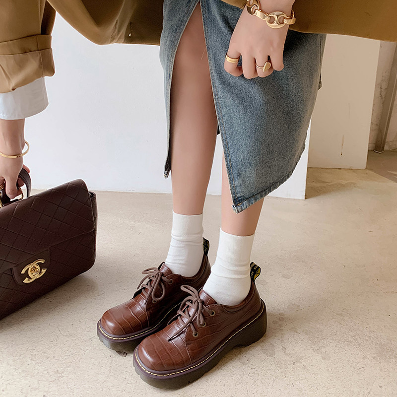 Retro Inn Wind Small Leather Shoes Women 2021 Autumn Winter New Lychee Veins Lefu Shoes Lace Flat Genuine Leather Bag Shoes