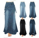 Fishtail denim high waist European and American print long skirt
