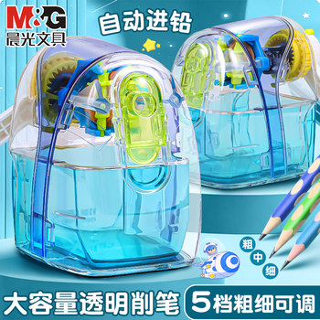 Morning Light Transparent Pencil Sharpener [with Built-In Lock] Prevents Shavings from Falling, Large Capacity, Five-Level Adjustment, High Aesthetic Appeal, Technological Feel, Hand-Cranked Pencil Sharpener, Student Stationery, Pencil Sharpener