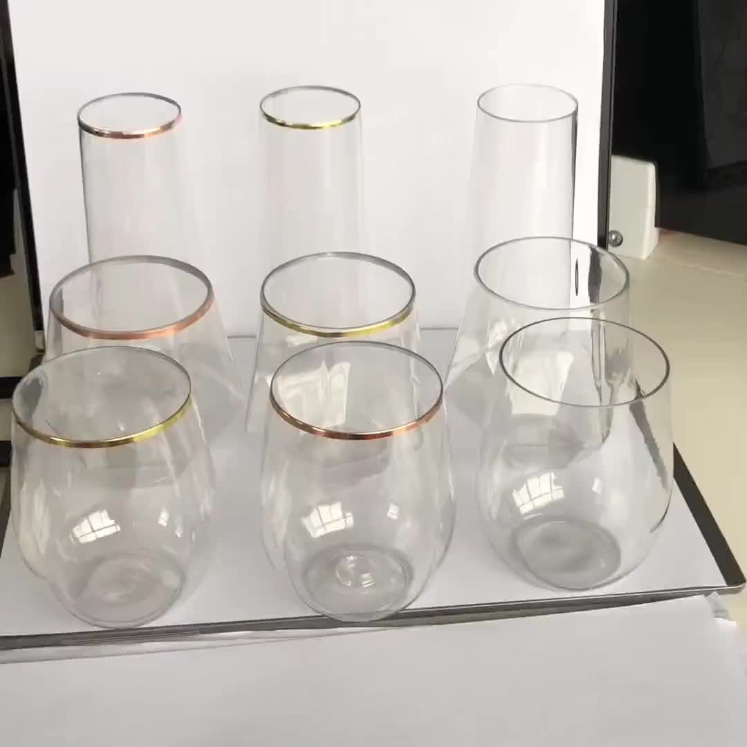 Diamond Shaped Plastic Stemless Wine Glasses Disposable 9oz Clear