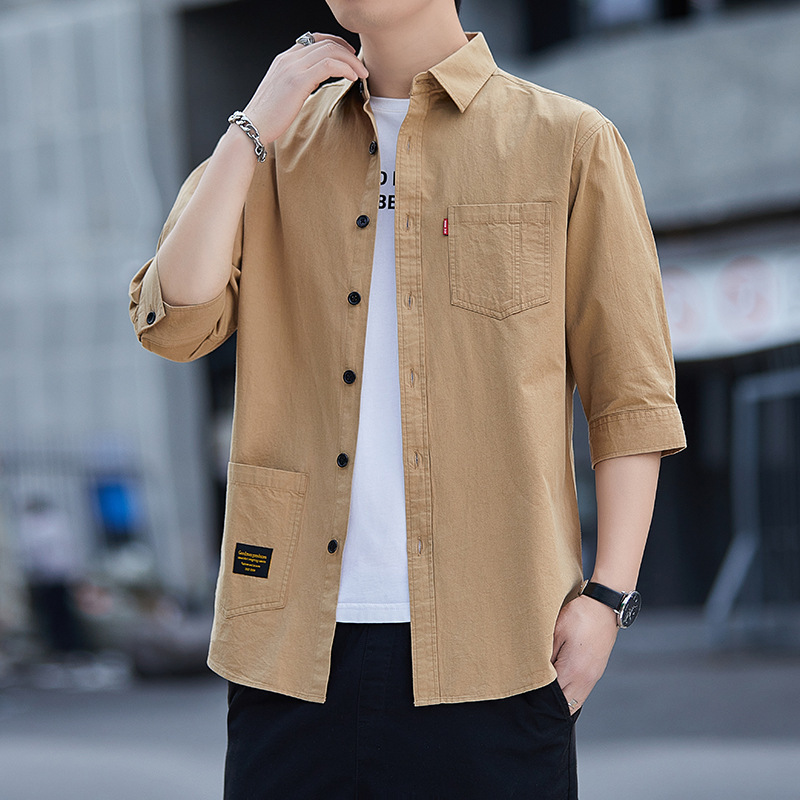 Men's Summer Thin Cardigan with Three-Quarter Sleeves, Shirt with Cut Tags, Wear-Resistant and Dirt-Resistant, Loose-Fitting Jacket