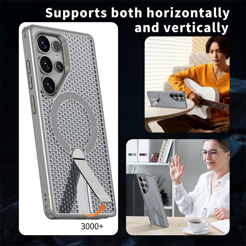 Suitable for Samsung S25 Ultra Phone Case with Heat Dissipation Honeycomb Design, Galaxy S24 Fe Men's Protective Case, S22U Magnetic Magsafe Invisible Stand, S25+ Hard Case, S23 Plus, Fanxing S21 Creative