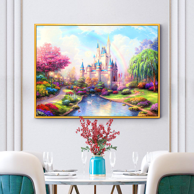 Mona Lisa small piece cross embroidered 2021 new living room line embroidered minimalist with modern wind landscape painting small bedroom dining room