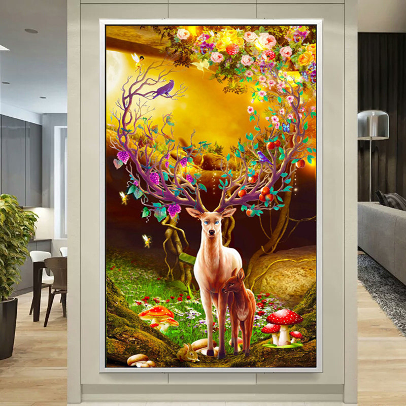 Cross stitch 2021 new thread embroidery fortune deer living room large vertical version landscape porch aisle corridor embroidery full embroidery