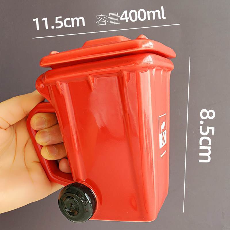 Other Creative Mug in the Shape of a Trash Can, Ceramic Cup with Lid, Personalized New Year's Creative Tea Cup