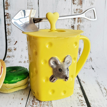 Yogurt Cup ins Net Red simple Japanese super cute student small animal mug with lid spoon ceramic cup female