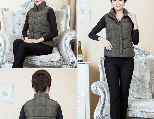 Phụ nữ trung niên mùa thu và mùa đông xuống áo vest ngắn bằng vải cotton cho phụ nữ Áo dài 40-50 tuổi áo khoác dạ nữ ngắn