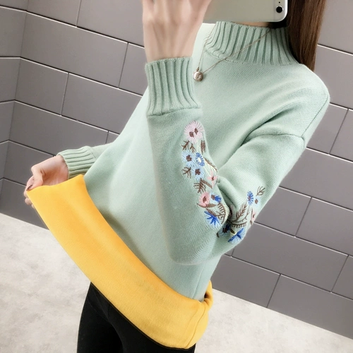 Утепленный свитер, длинное базовое приятное телу трикотажное платье, 2019, оверсайз, с вышивкой