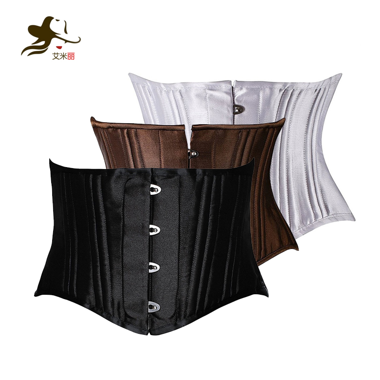 Small short version strong corset steel bone waist clip girdle double steel bone satin body shaping corset small waist