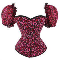 New Internet celebrity red lip print short-sleeved ladies palace corset body push-up bust corset top