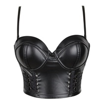 European and American nightclub high-waist live broadcast BAO WEN tube top womens inner wear sexy shapewear corset PU leather corset top