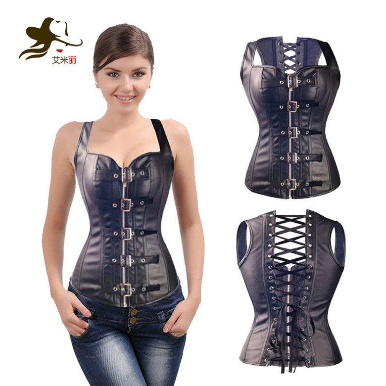 Stage sexy court bound underwear gathering and waist PU imitation super large-code steel bone shaped coat wear outside