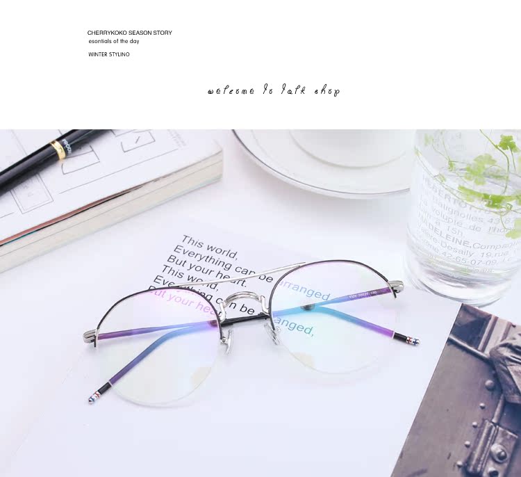 Bình thường dây vàng mắt kính siêu nhẹ nam trong suốt mặt khung bên lưới bạc phụ kiện nam xu hướng cận thị không khung kính râm