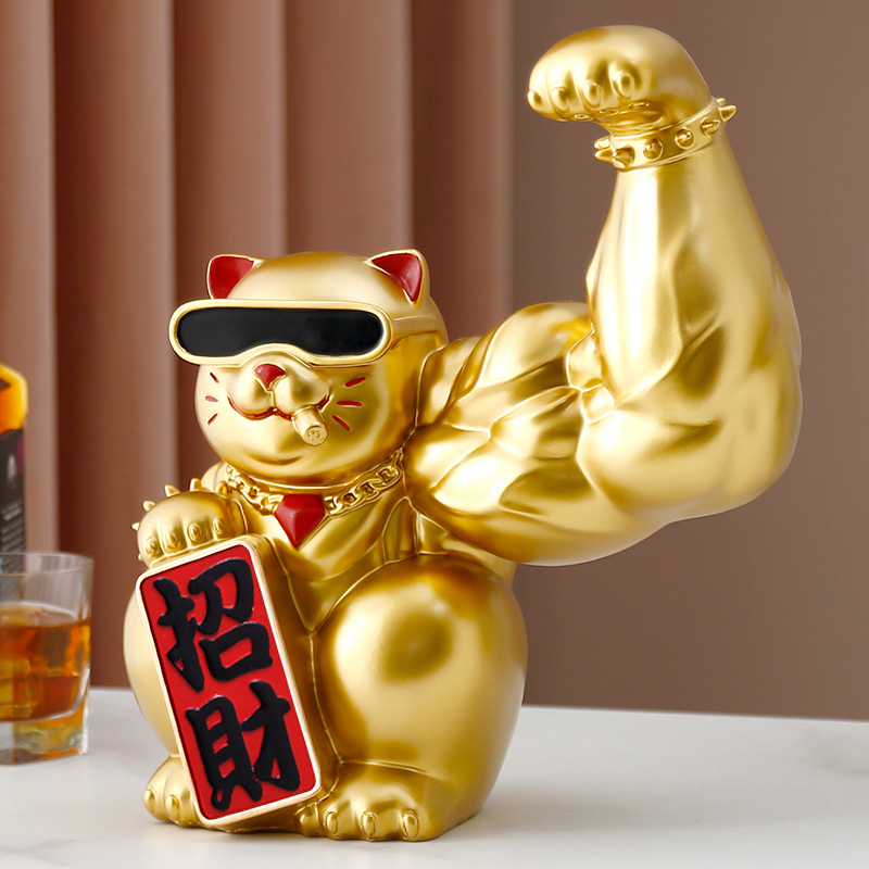 Muscular Lucky Cat Figurine with Big Arms, Fortune Cat with Giant Arms for Front Desk, Gym Opening Gift Muscular Lucky Cat Figurine with Big Arms, Fortune Cat with Giant Arms for Front Desk, Gym Opening Gift