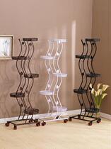 Flower shelf storage rack movable four-story living room indoor potted shelf new three-story bonsai rack Chinese style